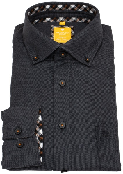 Redmond Flanellhemd - Modern Fit - Button Down Kragen - dunkelgrau - 252100110 790 