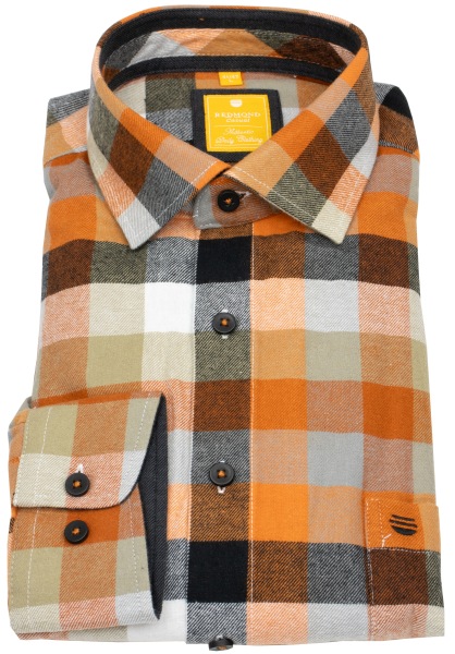 Redmond Flanellhemd - Modern Fit - kariert - orange - 252115110 210 