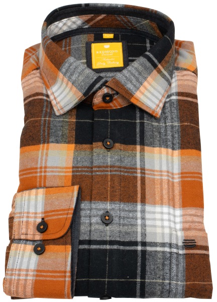 Redmond Flanellhemd - Modern Fit - kariert - orange - 252125110 210 