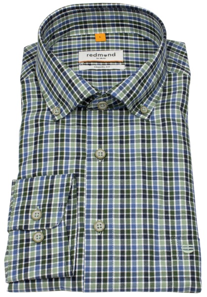 Redmond Hemd - Casual Fit - Button Down Kragen - kariert - grün