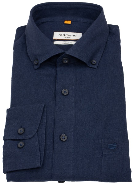Redmond Hemd - Casual Fit - Button Down Kragen - Leinen Mix - dunkelblau