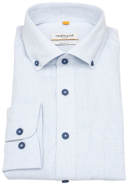Redmond Hemd - Casual Fit - Button Down Kragen - Leinen Mix - hellblau