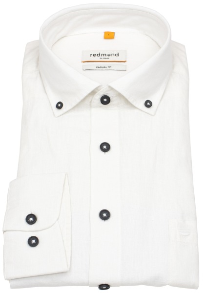 Redmond Hemd - Casual Fit - Button Down Kragen - Leinen Mix - weiß