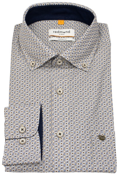 Redmond Hemd - Casual Fit - Button Down Kragen - Print - braun