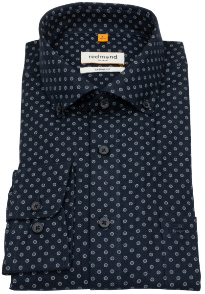 Redmond Hemd - Casual Fit - Button Down Kragen - Print - dunkelblau / grau