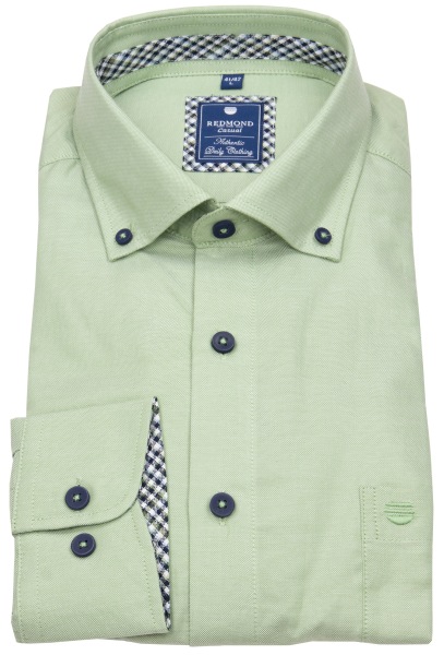 Redmond Hemd - Comfort Fit - Button Down Kragen - Casual - Kontrastknöpfe - grün