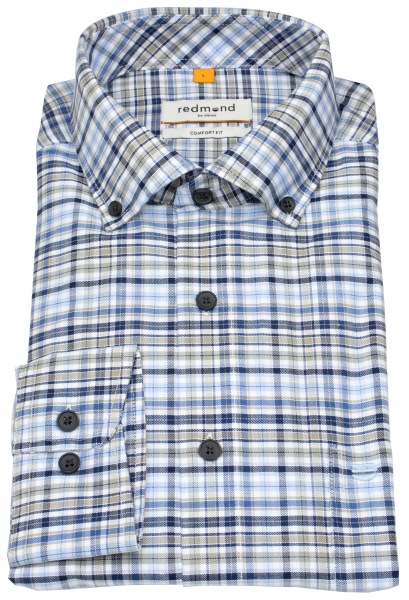 Redmond Hemd - Comfort Fit - Button Down Kragen - kariert - blau