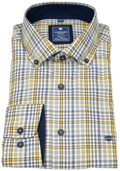 Redmond Hemd - Comfort Fit - Button Down Kragen - kariert - gelb - 252005111 400 