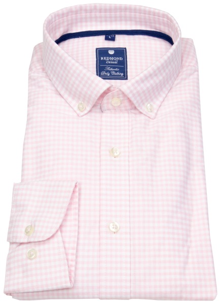Redmond Hemd - Comfort Fit - Button Down Kragen - kariert - rosa / weiß