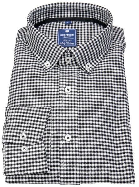 Redmond Hemd - Comfort Fit - Button Down Kragen - kariert - schwarz / weiß