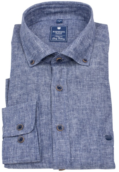 Redmond Hemd - Comfort Fit - Button Down Kragen - Leinen - blau