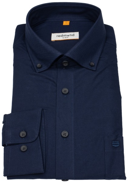 Redmond Hemd - Comfort Fit - Button Down Kragen - Oxford Struktur - dunkelblau