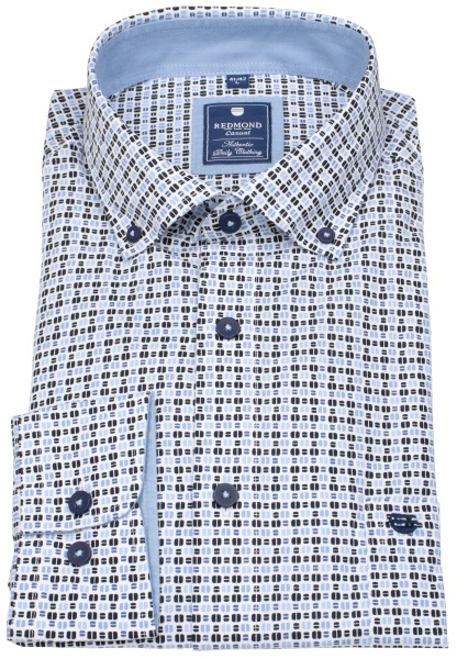 Redmond Hemd - Comfort Fit - Button Down Kragen - Print - blau - 252010111 100 