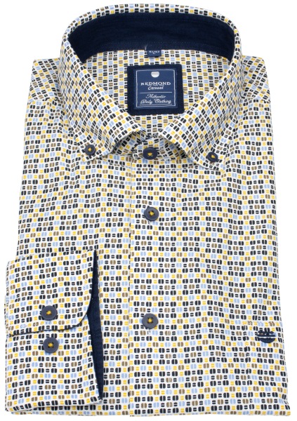 Redmond Hemd - Comfort Fit - Button Down Kragen - Print - gelb - ohne OVP