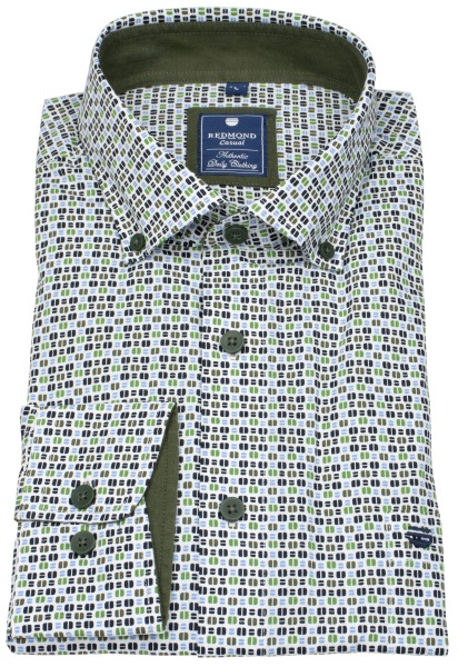 Redmond Hemd - Comfort Fit - Button Down Kragen - Print - grün - 252010111 600 