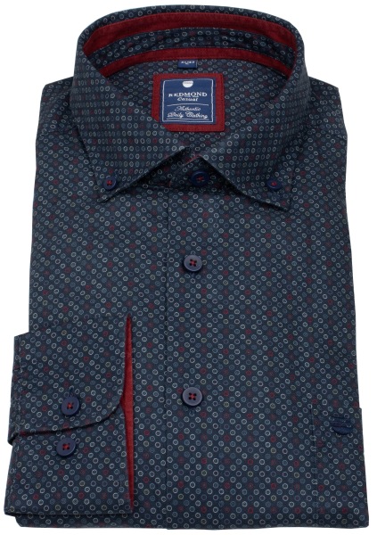 Redmond Hemd - Comfort Fit - Button Down Kragen - Print - rot / blau - 252020111 500 
