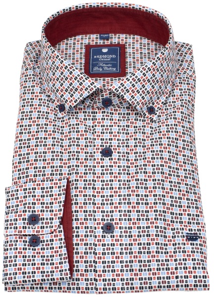 Redmond Hemd - Comfort Fit - Button Down Kragen - Print - rot - ohne OVP