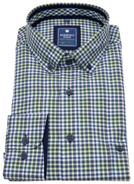 Redmond Hemd - Comfort Fit - Casual - Button Down - Bio Baumwolle - kariert - grün - ohne OVP