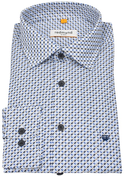 Redmond Hemd - Comfort Fit - Print - Kontrastknöpfe - blau