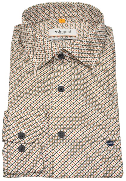 Redmond Hemd - Comfort Fit - Print - Kontrastknöpfe - terra