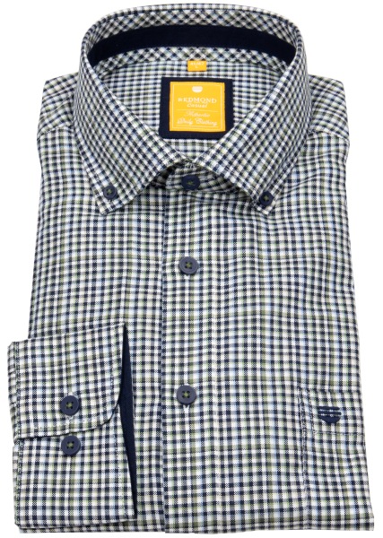 Redmond Hemd - Modern Fit - Button Down Kragen - kariert - blau / beige
