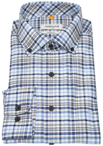 Redmond Hemd - Modern Fit - Button Down Kragen - kariert - blau - ohne OVP
