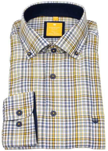 Redmond Hemd - Modern Fit - Button Down Kragen - kariert - gelb - ohne OVP