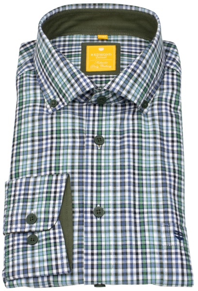 Redmond Hemd - Modern Fit - Button Down Kragen - kariert - grün - 252005110 600 