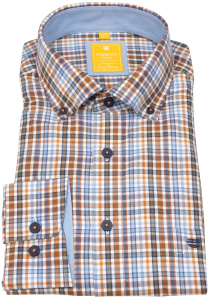 Redmond Hemd - Modern Fit - Button Down Kragen - kariert - orange - 252005110 210 