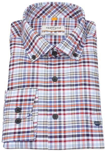 Redmond Hemd - Modern Fit - Button Down Kragen - kariert - rot