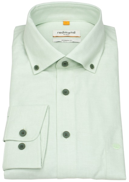 Redmond Hemd - Modern Fit - Button Down Kragen - Oxford Struktur - grün