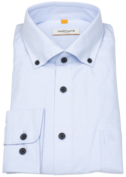 Redmond Hemd - Modern Fit - Button Down Kragen - Oxford Struktur - hellblau