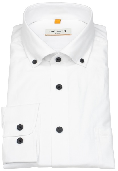 Redmond Hemd - Modern Fit - Button Down Kragen - Oxford Struktur - weiß