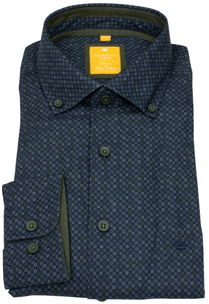 Redmond Hemd - Modern Fit - Button Down Kragen - Print - blau / grün - ohne OVP