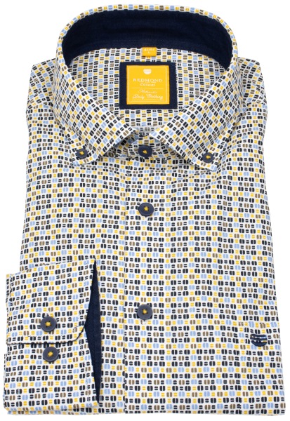 Redmond Hemd - Modern Fit - Button Down Kragen - Print - gelb - 252010110 400 