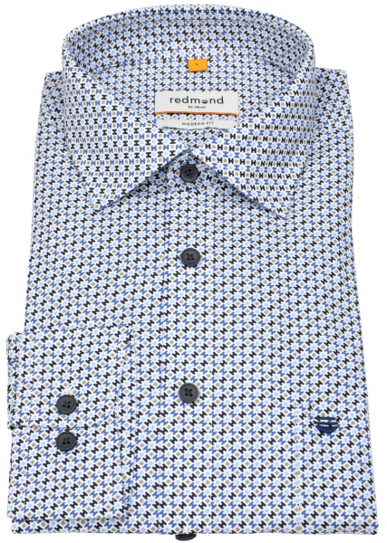 Redmond Hemd - Modern Fit - Print - Kontrastknöpfe - blau