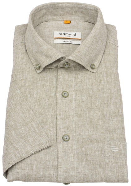 Redmond Kurzarmhemd - Casual Fit - Leinen Mix - Button Down Kragen - beige