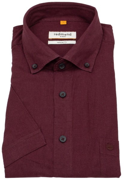 Redmond Kurzarmhemd - Casual Fit - Leinen Mix - Button Down Kragen - rot