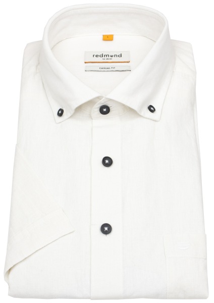 Redmond Kurzarmhemd - Casual Fit - Leinen Mix - Button Down Kragen - weiß