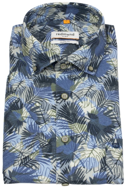 Redmond Kurzarmhemd - Casual Fit - Leinen Mix - Button Down - Print - mehrfarbig
