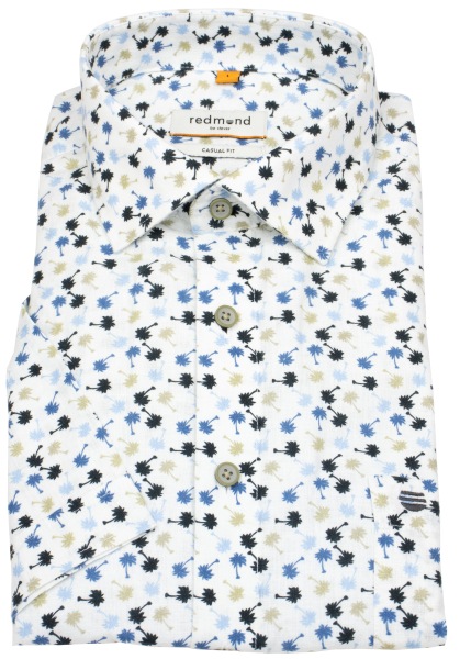 Redmond Kurzarmhemd - Casual Fit - Leinen Mix - Palmen - mehrfarbig