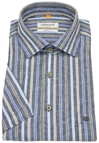Redmond Kurzarmhemd - Casual Fit - Leinen Mix - Streifen - mehrfarbig