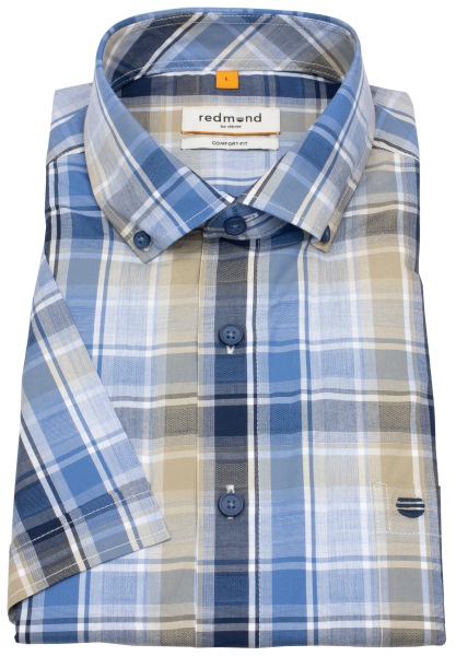 Redmond Kurzarmhemd - Comfort Fit - Button Down Kragen - kariert - blau