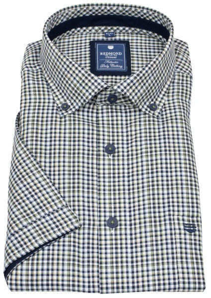 Redmond Kurzarmhemd - Comfort Fit - Button Down Kragen - kariert - blau / beige