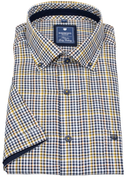Redmond Kurzarmhemd - Comfort Fit - Button Down Kragen - kariert - blau / gelb - ohne OVP