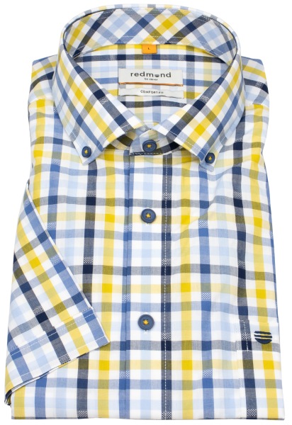 Redmond Kurzarmhemd - Comfort Fit - Button Down Kragen - kariert - gelb - ohne OVP