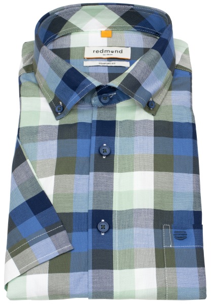 Redmond Kurzarmhemd - Comfort Fit - Button Down Kragen - kariert - grün