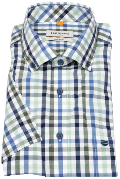 Redmond Kurzarmhemd - Comfort Fit - Button Down Kragen - kariert - grün
