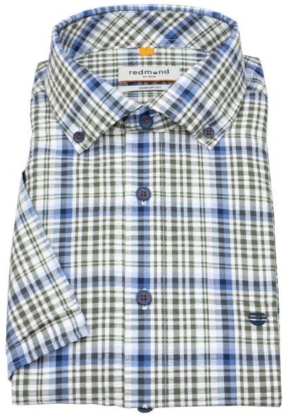 Redmond Kurzarmhemd - Comfort Fit - Button Down Kragen - kariert - grün