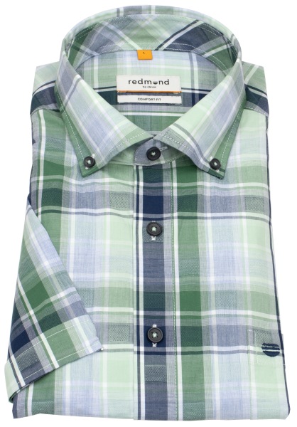 Redmond Kurzarmhemd - Comfort Fit - Button Down Kragen - kariert - grün